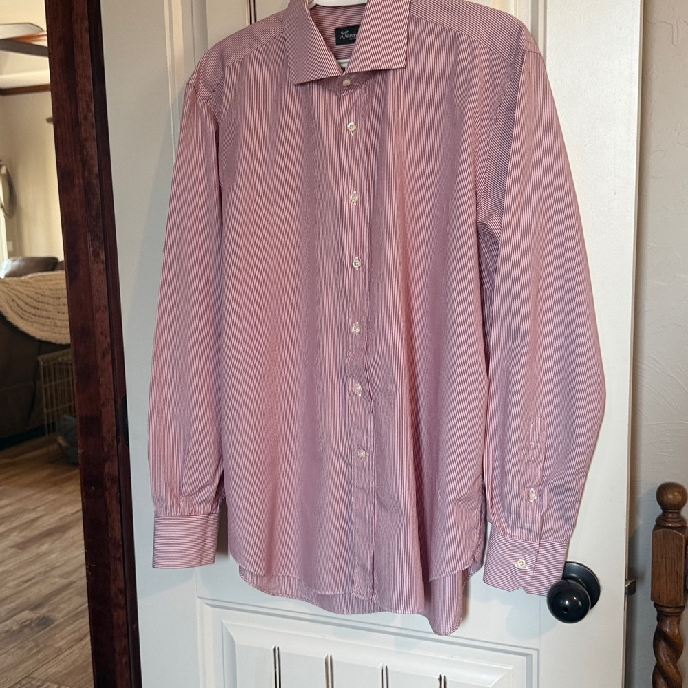 Camiciaio Men's 100% Cotton Berry Colored Striped Shirt. Excellent Condition